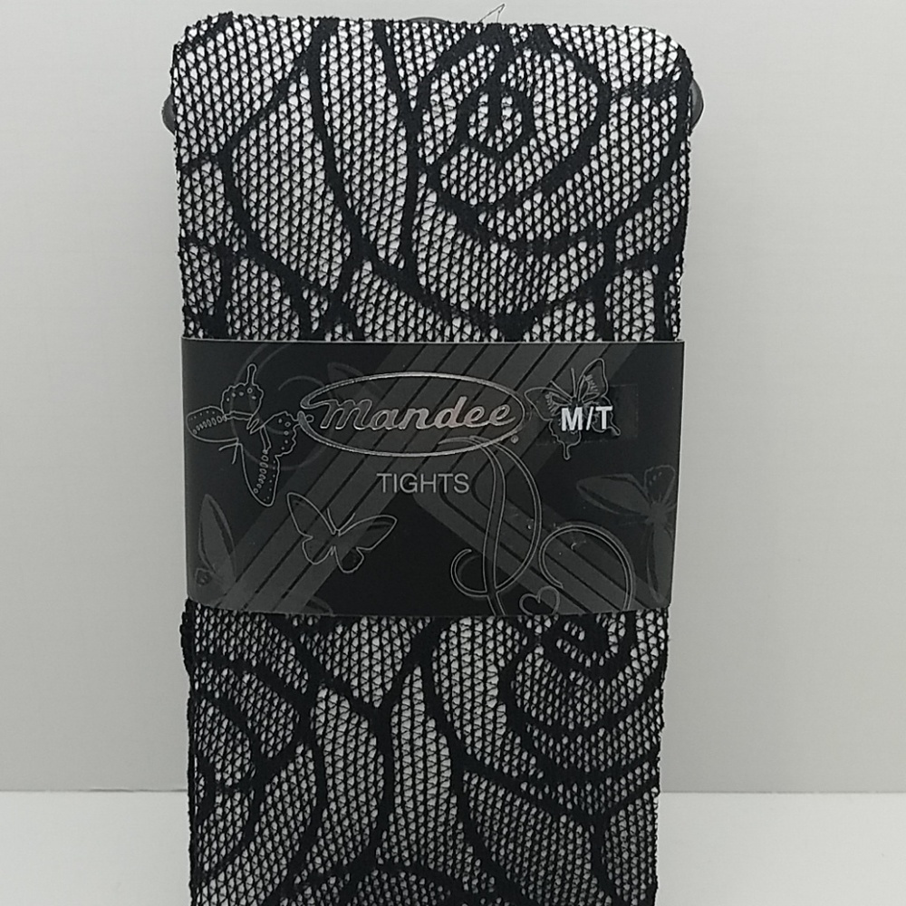 Mandee Tights M/L Black Floral Fish Net